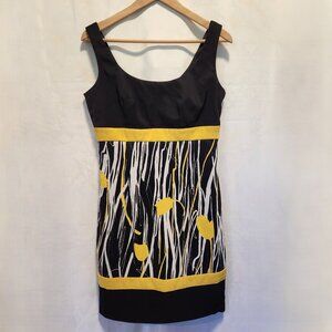 Ronni Nicole Sheath Sleeveless Mini Dress SZ 6 Black/Yellow Floral Upper‎ Lining
